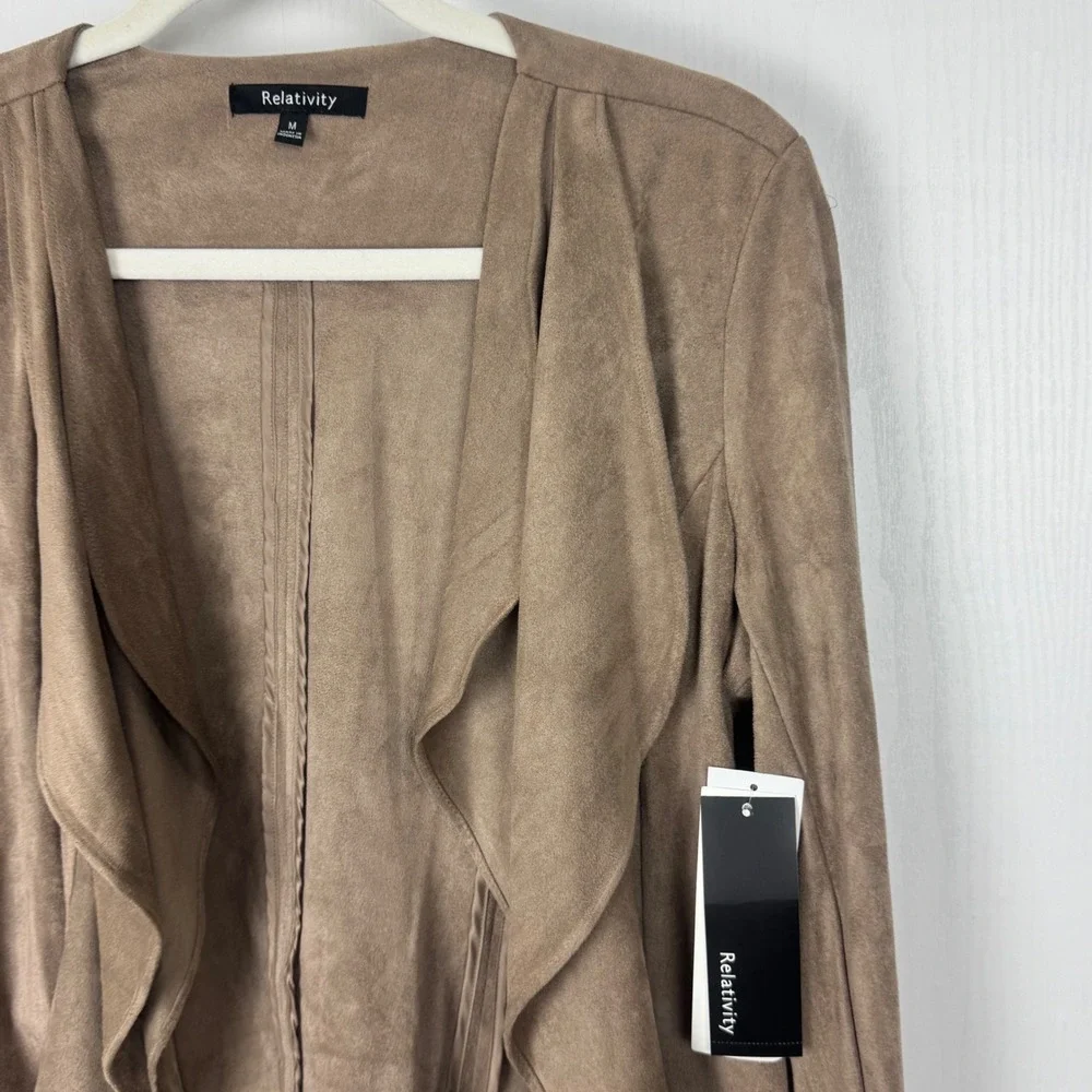 Relativity Women's Draped Faux‎ Suede Waterfall Jacket M Dark Stone Brown